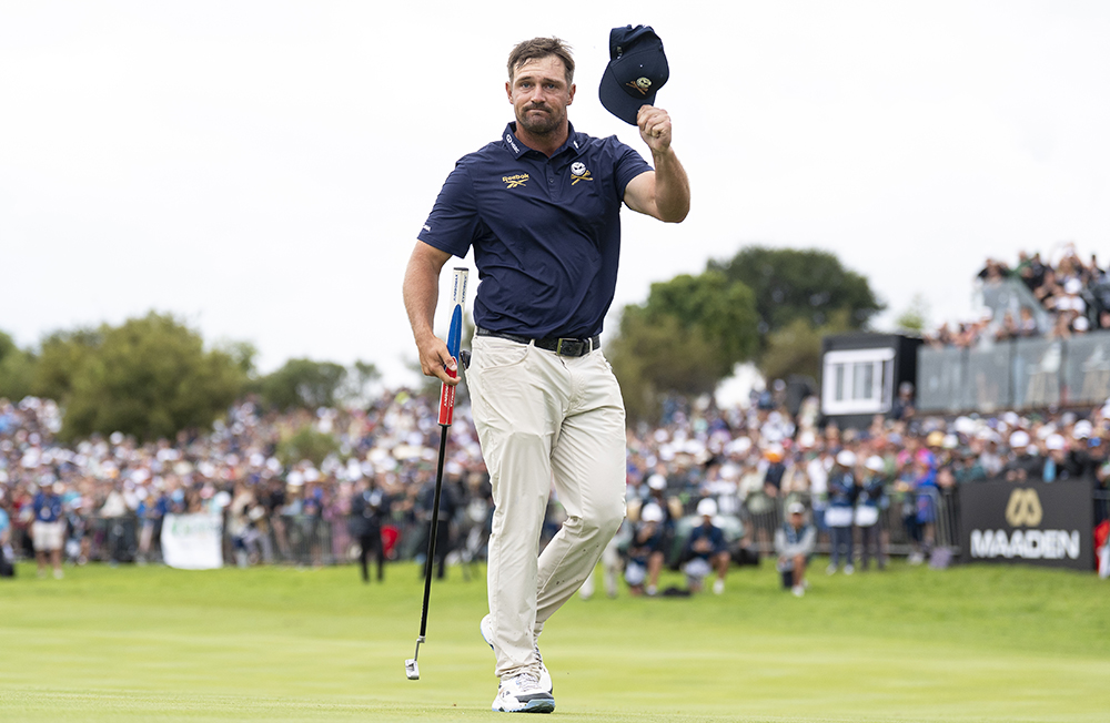 Captain Bryson DeChambeau of Crushers GC celebrates after his putt on the 18th green during the final round of LIV Golf South Africa at The Club at Steyn City on Sunday, March 22, 2026 in Midrand, South Africa. (Photo by LIV Golf)